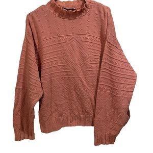 Bedford Fair Lifestyle Vintage Pink Long Sleeve Mock Neck Geometric Knit Sweater